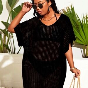 Black Knitted Swim Cover-Up Dress - Women Swim